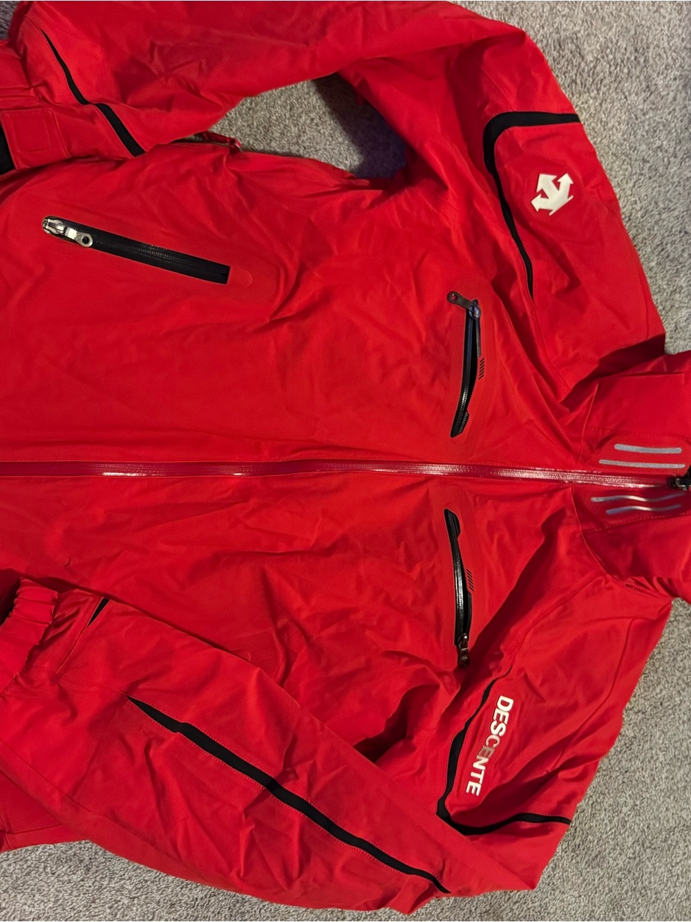 Descente Red Jacket with Black Trim and Zip Details